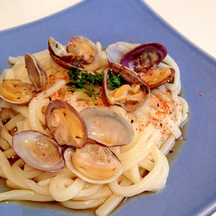 10分でアサリの酒蒸し冷やしうどん